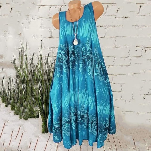 asdoklhq Maternity Dress,Women's Fashion Summer Round Neck Casual Sleeveless Ladies Printed Dress