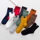 thumbnail image 4 of Sonducket 1 par de calcetines de algodón de tubo medio para mujer, cómodos, suaves, reutilizables, informales, para deportes escolares, calcetería de Accesorios de calzado Azul oscuro Sonducket AP013407-01, 4 of 6