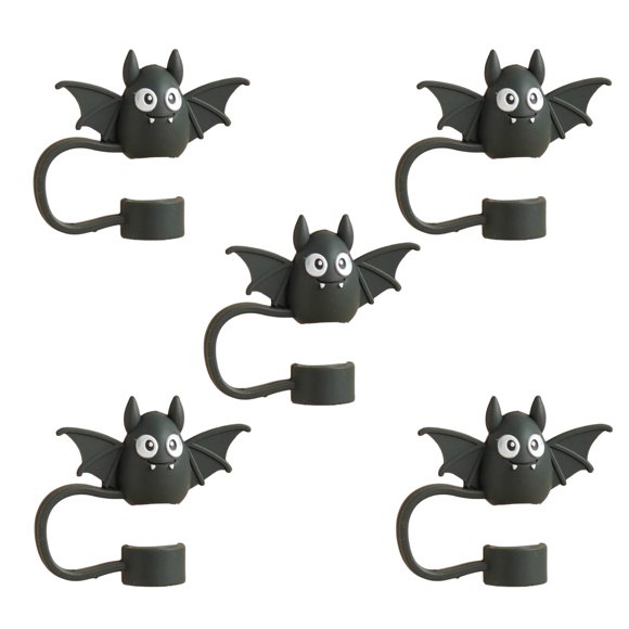 5 tapas de pajita, pajita de silicona con asa, tapa de pajita reutilizable a prueba de polvo de 10 mm 0,4 pulgadas, regalo de Halloween