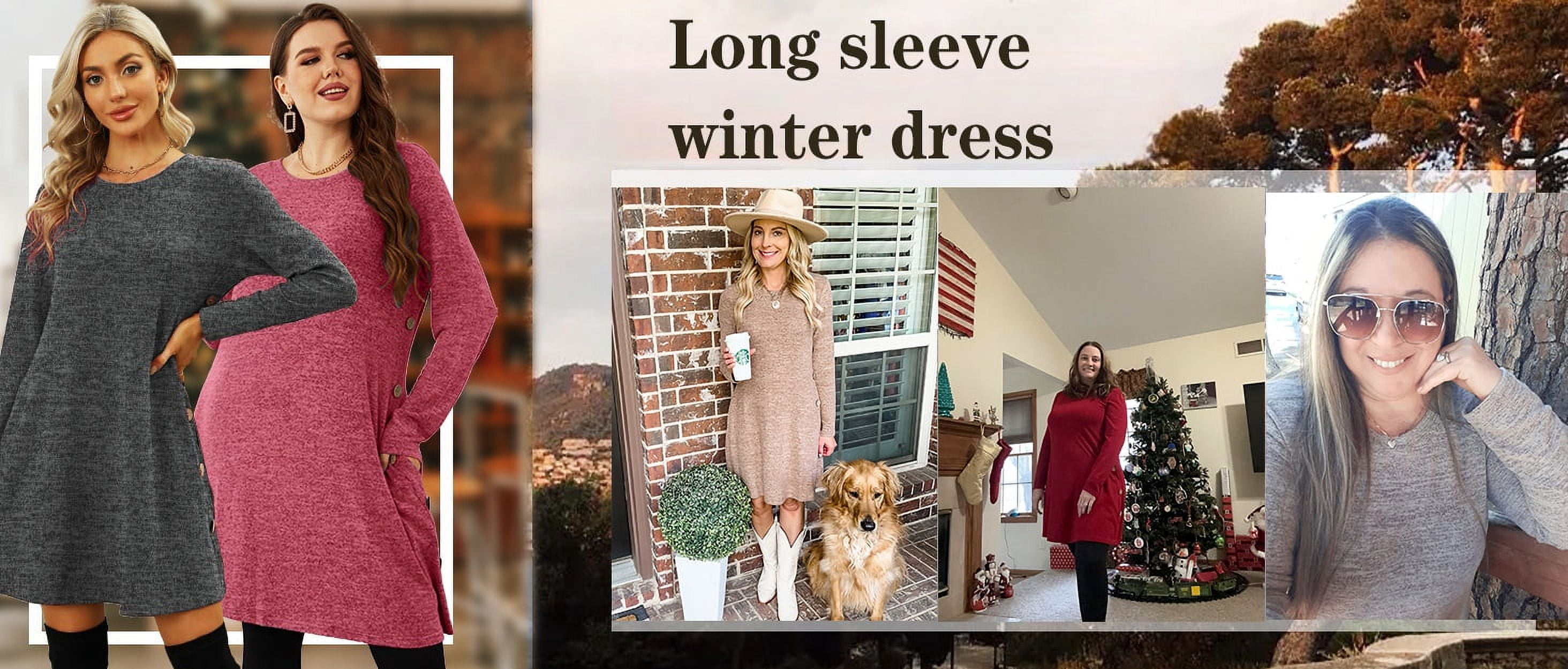 Fall Dresses for Women Long Sleeve Casual Winter Dress with Pockets Buttons Side Tunic Dress