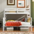 thumbnail image 3 of Twin XL over Queen Bunk Bed with Ladder, Can be Divided into 2 Beds, Solid Wood Bed Frame with Full Length Safety Guardrails and Slats Support, for Teens Adults, No Box Spring Needed, White, 3 of 9