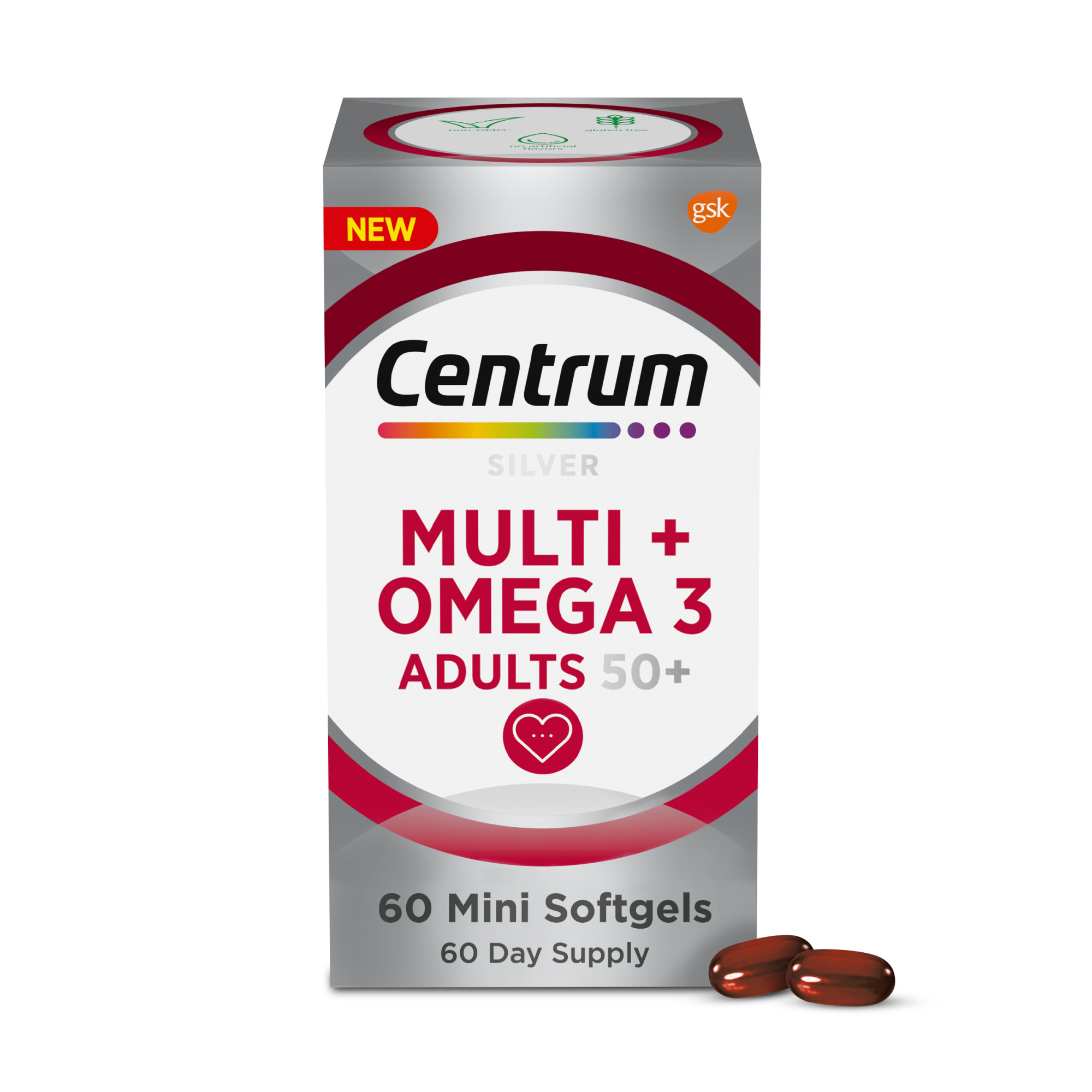 Centrum Silver Adults 50 + Multi+Omega 3, Multivitamin With Omega 3, 60 ...