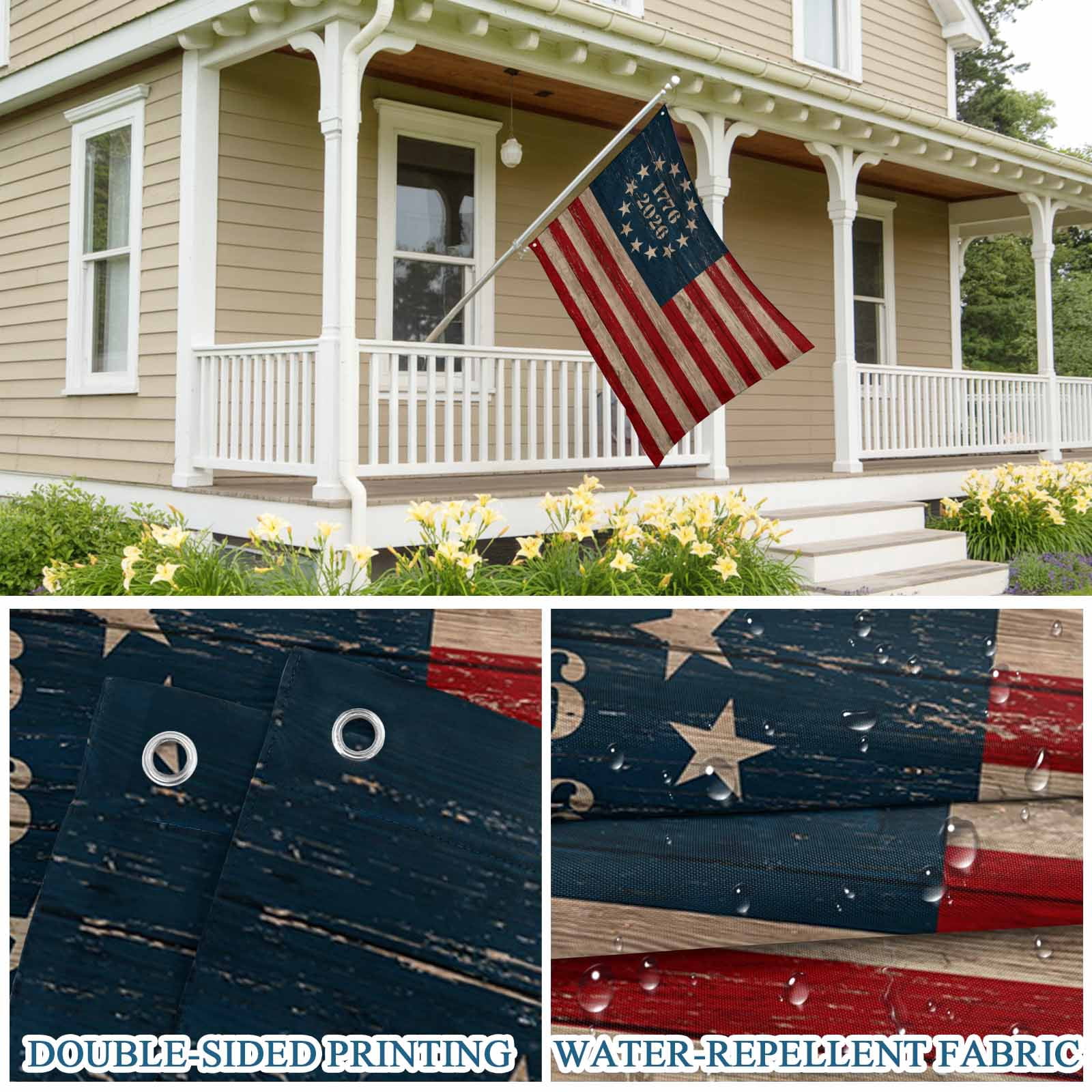 4th of July Flags for Outside 3x5 ft Patriotic Stars Anniversary Outdoor Flags Double Sided Grommets House Banner USA Flag Patio Yard Flag for Outdoor Party Porch Independence Day Decor