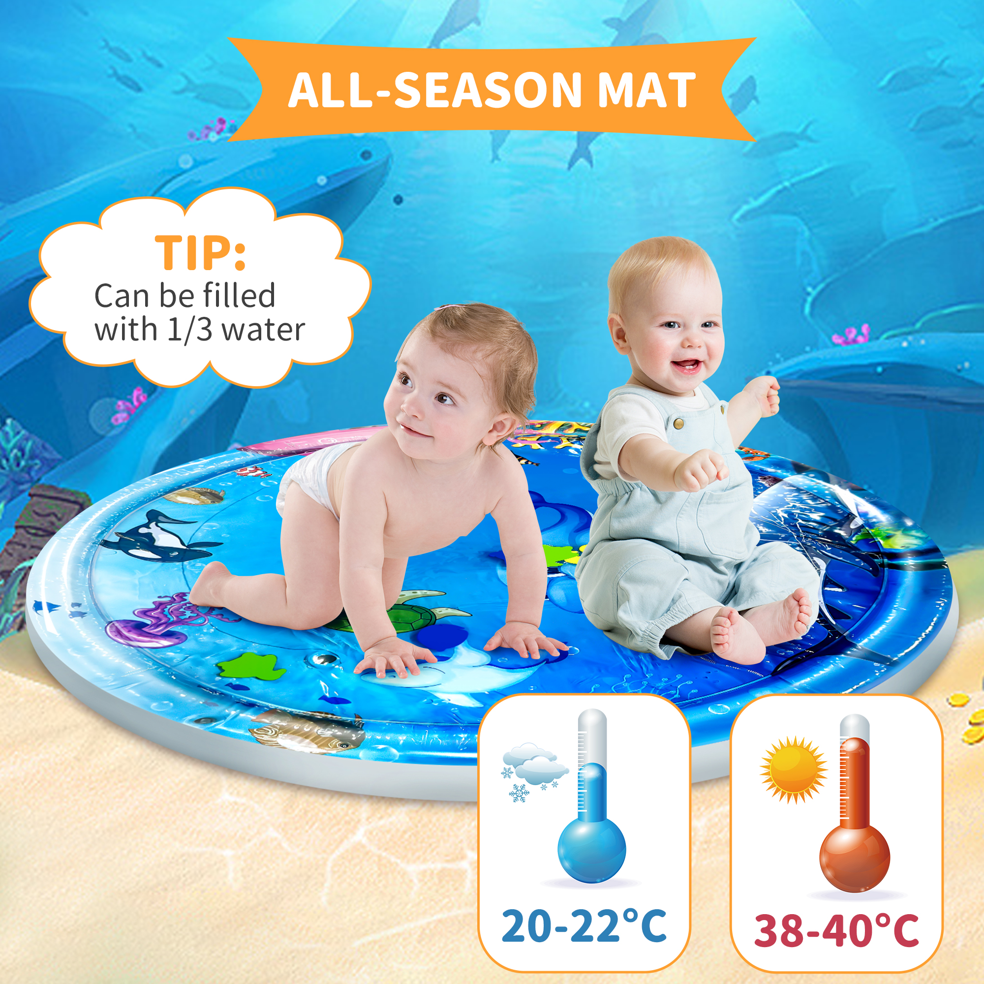 BUSATIA 40" Inflatable Tummy Time Water Play Mat photo 5