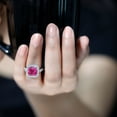 thumbnail image 4 of Rosec Jewels Pink Sapphire Halo Engagement Ring for Women - (AAAA Quality, 9 mm) Asscher Cut Lab Sapphire Ring with Moissanite, 10K White Gold, US 4.50, 4 of 7