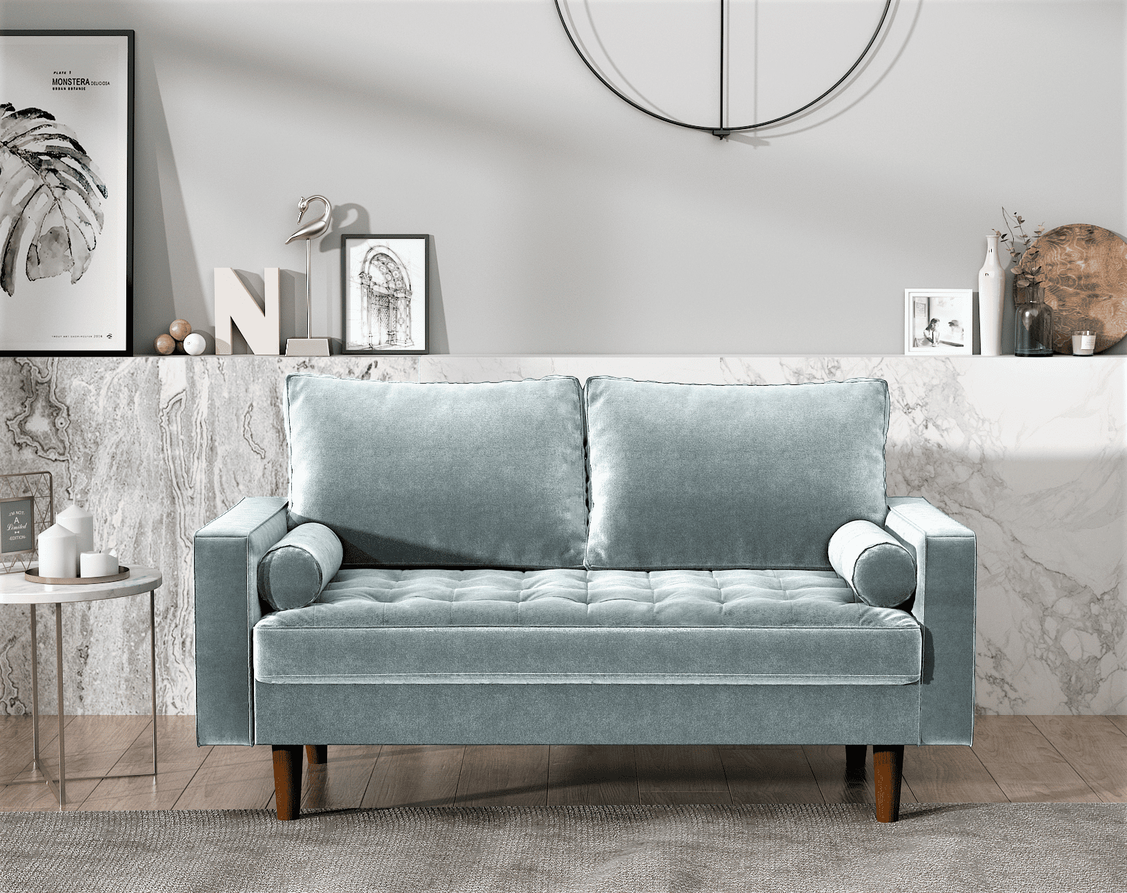 US Pride Furniture Mac Velvet 2 Seater 58'' Living Room Loveseat, Tiffany Blue
