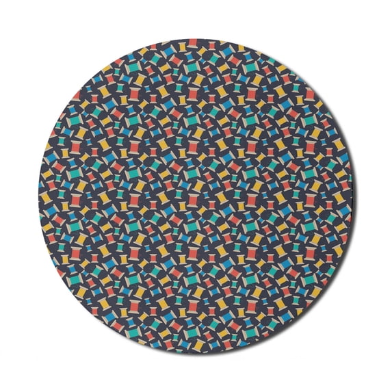 Fashion Mouse Pad for Computers, Continuous Pattern of Blue Yellow Salmon Tones Spools of Thread Handicraft, Round Non-Slip Thick Rubber Modern Mousepad, 8" Round, Dark Purple Grey, by Ambesonne