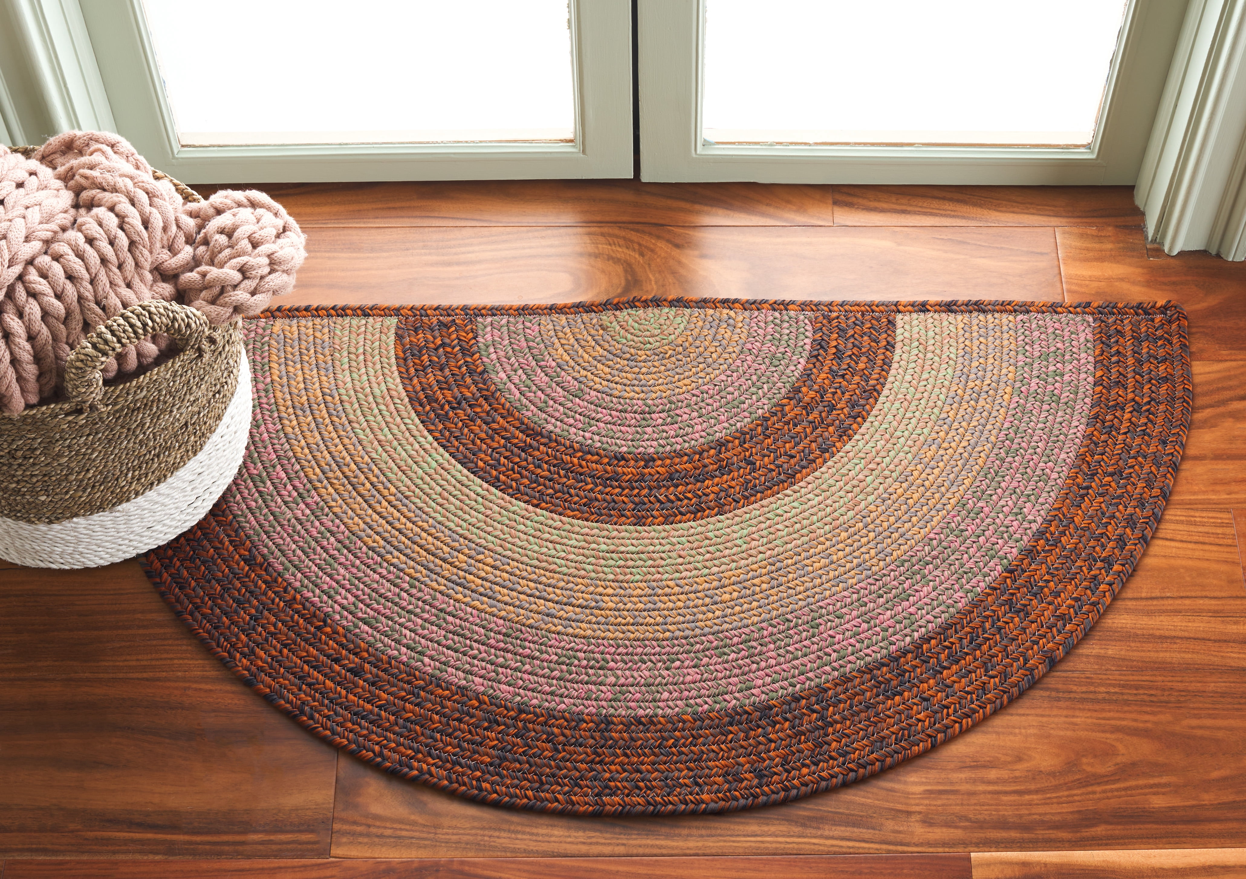 SAFAVIEH Braided Jarrod Geometric Machine Washable Reversible Area Rug, Dark Brown/Light Green, 2' x 4' Half Moon