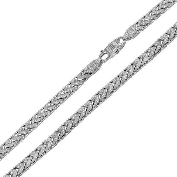 Rhodium Plated 925 Sterling Silver Clear CZ Encrusted Franco Chains 5mm 22" Jewelry Female