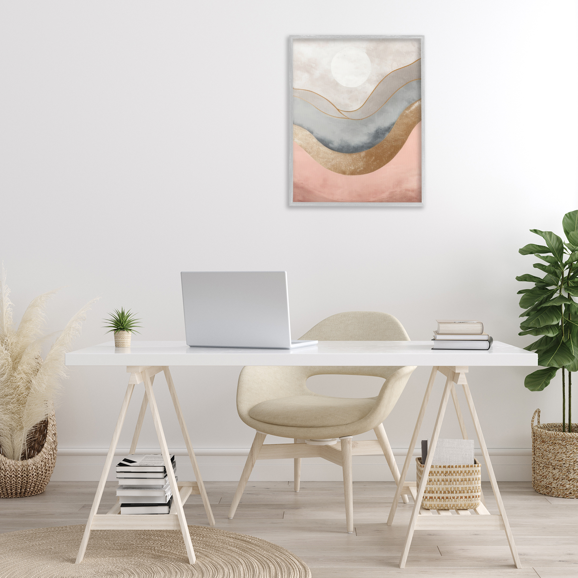 Stupell Industries Lunar Curves Landscape Abstract Painting Gray Framed Art Print Wall Art, 24 x 30