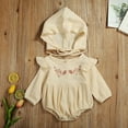 thumbnail image 5 of nvzhuang Baby Girls Two-piece Clothes Set, Long Sleeve Floral Embroidery Round Collar Romper + Cap, Tangerine/ Beige, 5 of 9