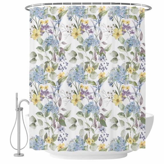 Vintage Spring Floral Shower Curtain Set - 72" x 78" Washable Bathtub Curtain with 12 Hooks, Farmhouse Flowers Watercolor Waterproof Fabric Stall Shower Curtains for Bathroom/Bathtub Décor