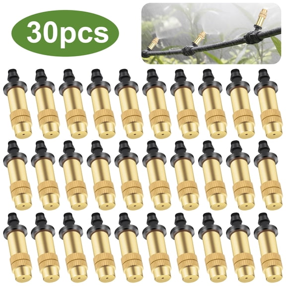 Lingsida 30pcs 1/4" Adjustable Copper Misting Nozzles, Atomizing Spray Emitters Drip Irrigation Sprinkler Heads for Garden, Greenhouse, Agricultural, Patio Misting, Outdoor Cooling System