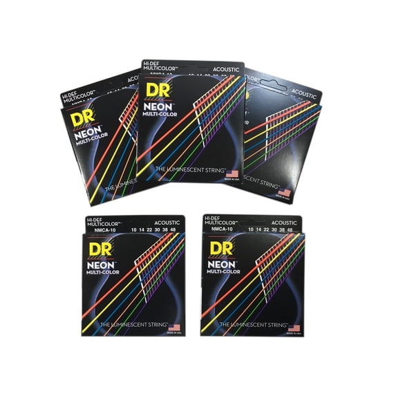 DR Guitar Strings 5 Pack Acoustic Neon Multicolor Lite 10-48 Luminescent