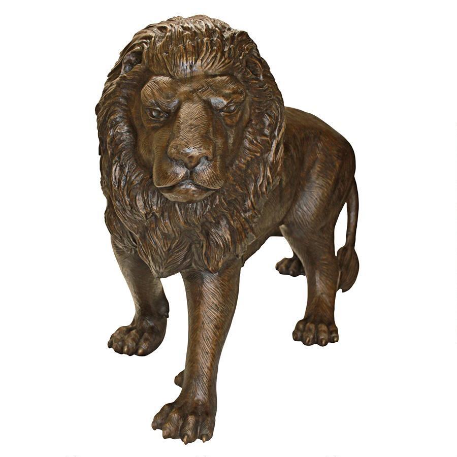 Guardian Lion Cast Bronze Garden Statue Left Foot Forward