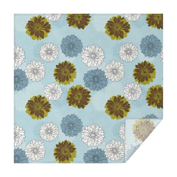 Geometric Flower and Dahlia Blue Square Tablecloth, Waterproof Wipeable Spillproof Washable Table Cover for Home Kitchen Party and Daily Decor 60"x60"