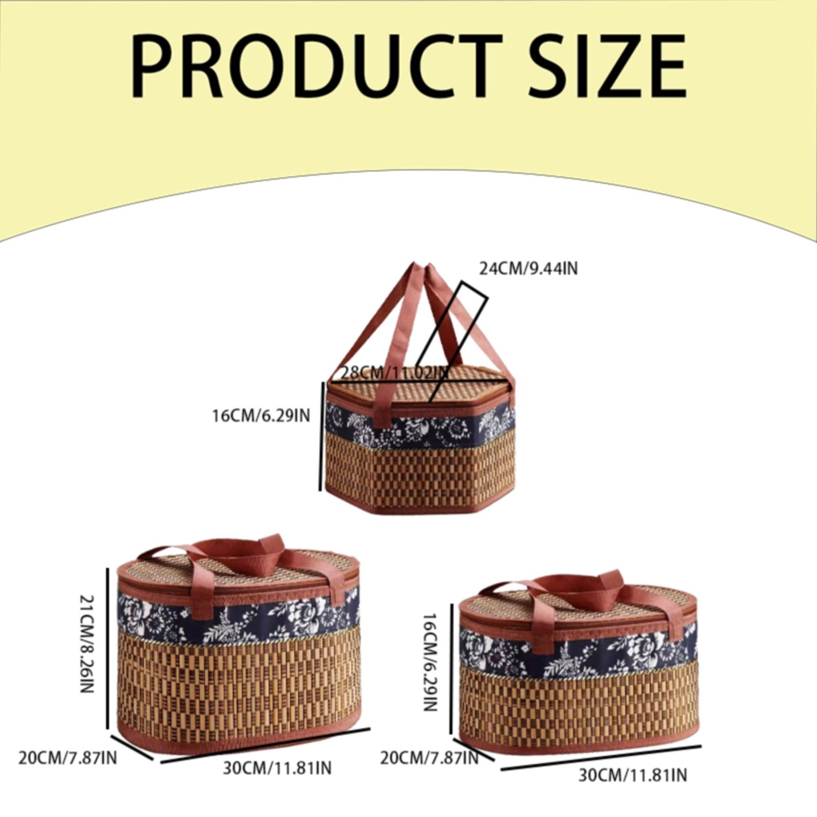 Wicker Picnic Basket with Lid, Folding Fruit Basket with Handles Food Storage Basket for Outdoor Picnic, Woven Basket Wicker Storage Bag (3 Size Options)