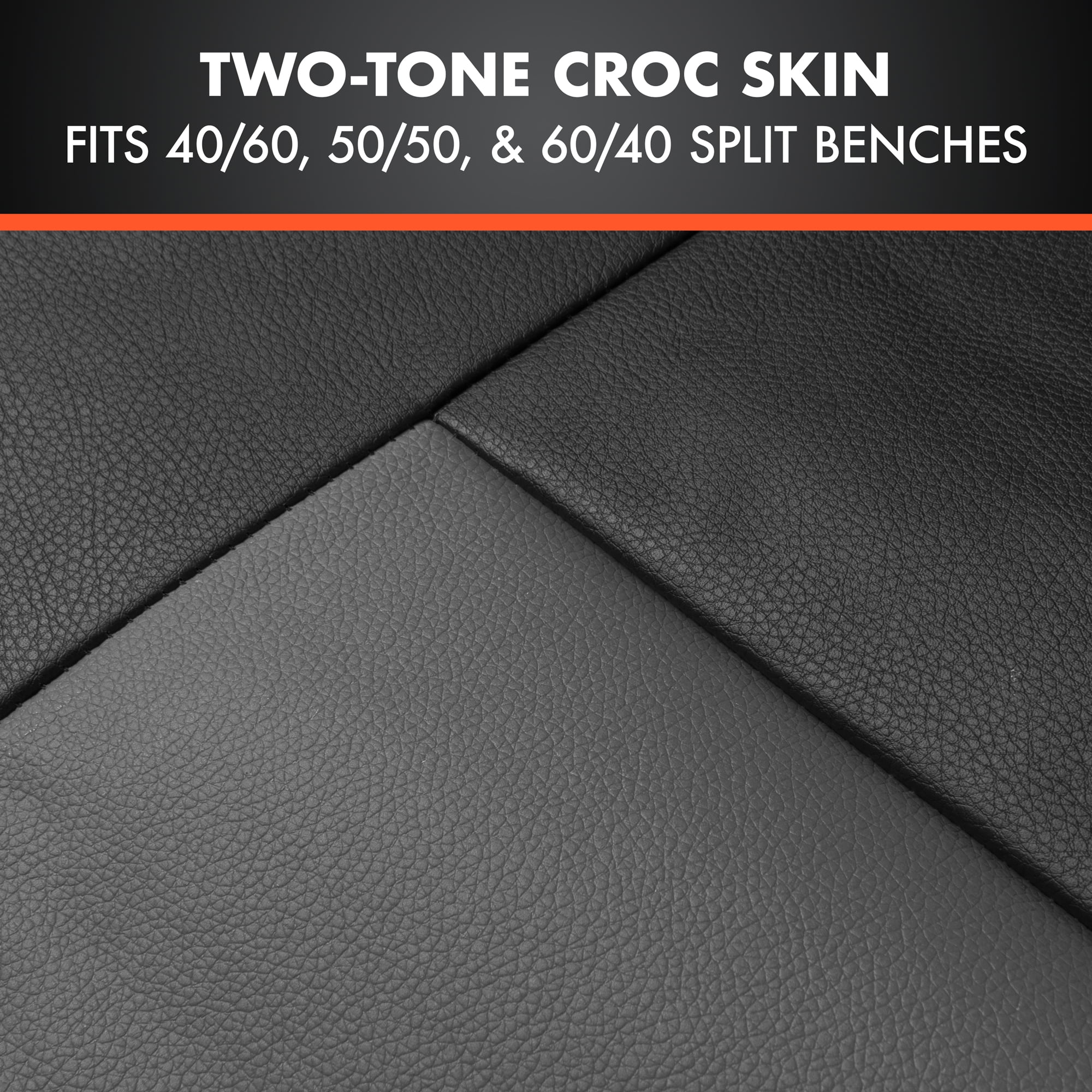 BDK Black & Charcoal Faux Leather Car Seat Cover Full Set - Front & Rear Split Bench Seat Covers For SUV & Truck Seats, Airbag Compatible - Seat Covers for Cars & Interior Covers & Accessories
