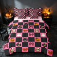 thumbnail image 2 of Homewish Pink Bow Skull Plaid Full Size Bedding Sets for Girls, Kawaii Ghost Cat Pumpkin Full Size Bed in a Bag, Hot Pink Black Orange, Pink Reversible 7 Pieces, 2 of 7
