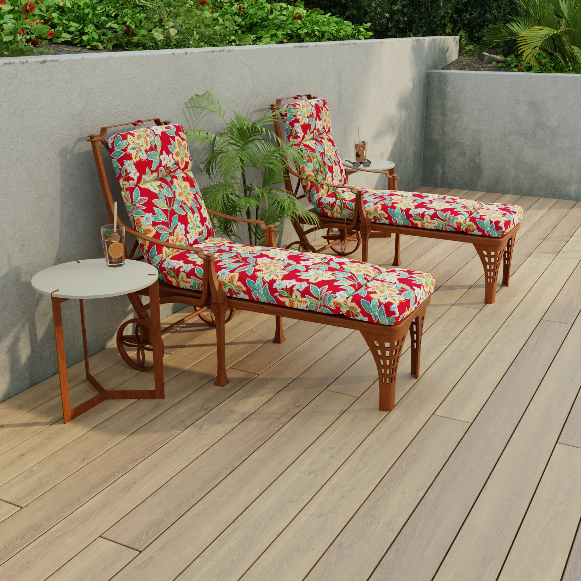 Jordan Manufacturing 72" x 22" Leathra Red Floral Rectangular Outdoor Chaise Lounge Cushion with Ties and Hanger Loop