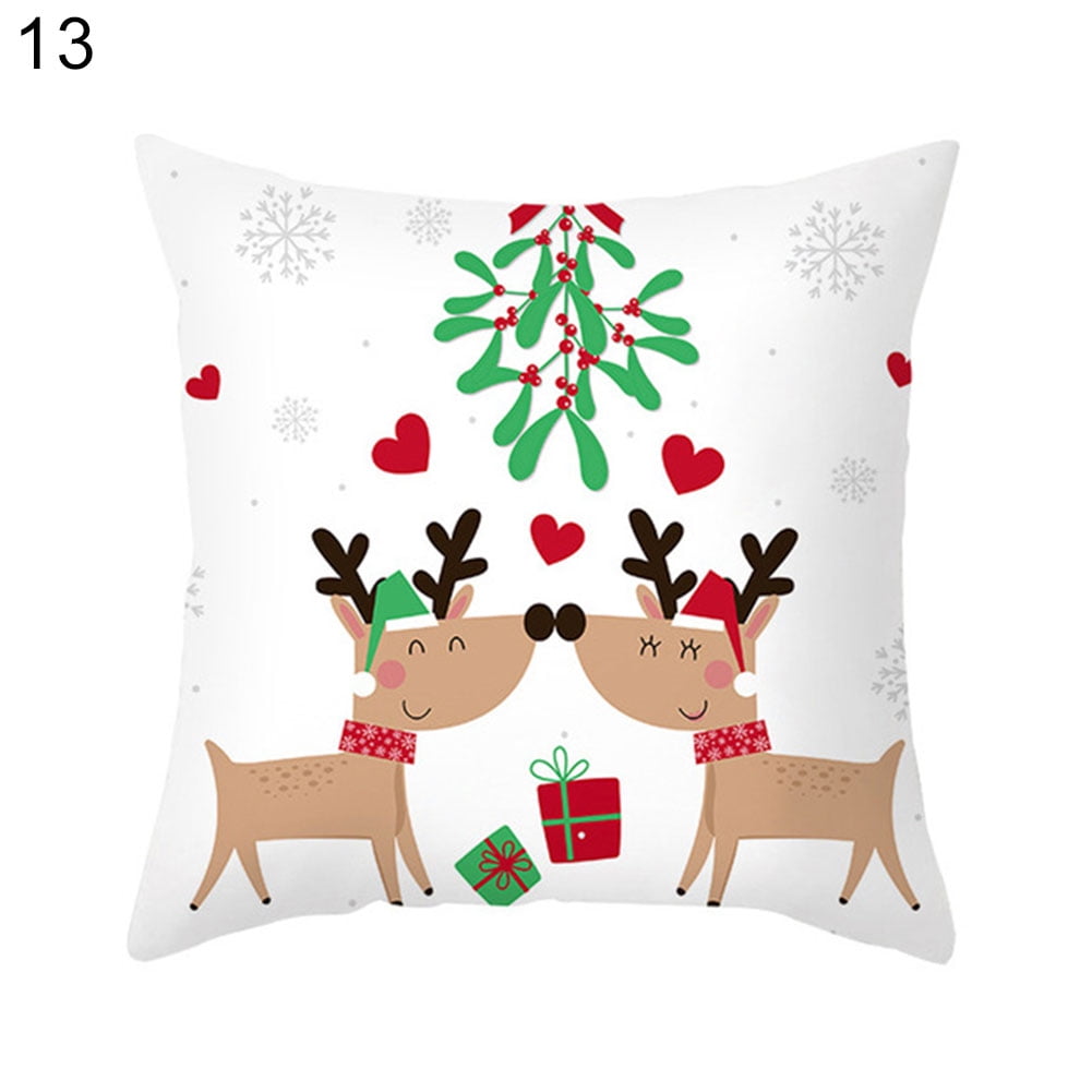 Christmas Tree Santa Snowman Print Cushion Cover Pillow Cases Xmas JA 