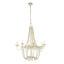 Decmode - Large White Metal and Wood Bead Chandelier, 30” x 34”