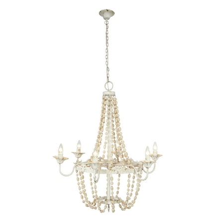 

Decmode - Large White Metal and Wood Bead Chandelier 30” x 34”