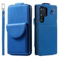 thumbnail image 2 of For Samsung Galaxy S25 Ultra Wallet Case, Crossbody Strap & Wrist Lanyard,Minimalist PU Leather ID Cash Credit Card Holder Slots Magnetic Closure Kickstand Folio Flip Protective Cover,Blue, 2 of 13