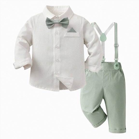mgoYE Baby Boys Pants Sets, Infant Long Sleeve Shirt Pants Bow Tie Suspenders,Toddler Outfits(Light Green,6-7Years)
