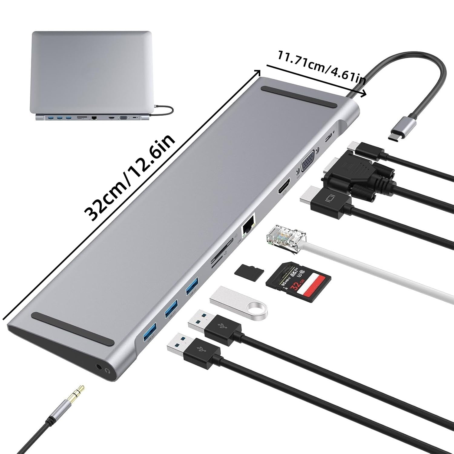 USB C Docking Station for Laptop, USB C Hub 10 in 1 USB C Adapter Docking Station with 4K HDMI & VGA, 3 x USB 3.0, Gigabit Ethernet RJ45 LAN, USB C PD, SD/TF Card Reader, 3.5mm Audio/Mic