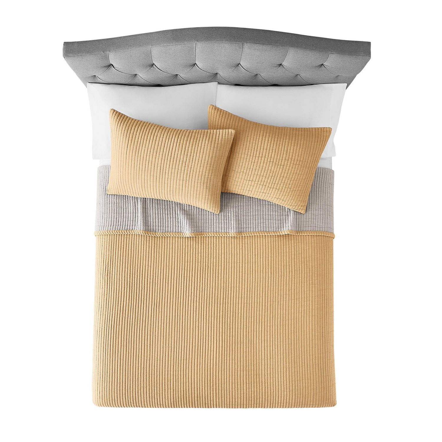 Couette matelassée Mainstays Garment Wash pour adulte, jaune, lit double queen size, 1 pièce