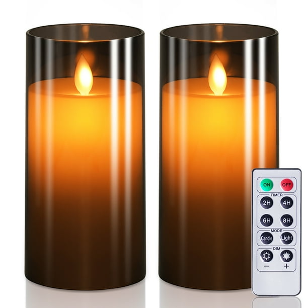 Merrynights Grey Acrylic LED Candles, Battery Operated LED Pillar