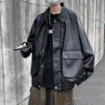 thumbnail image 1 of Chaqueta de cuero de Pu estilo callejero americano y europeo para hombre, ropa de motociclista a la moda, chaqueta de abrigo de cuero holgada para hombre, 1 of 5