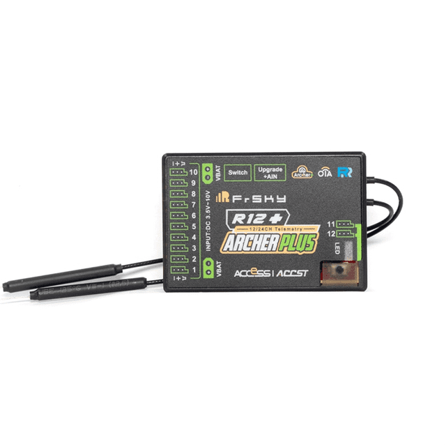 Receptores Archer Plus R12+ Receptor de 12 Canales Compatibilidad de Puertos para Drones Transmisor ACCESS / ACCST D16 de 2,4 GHz