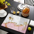 thumbnail image 3 of Pink Gold Marble Placemats Set of 4, Modern Abstract Marble Crack Texture Placemats for Dining Table, Place Mats for Kitchen Tabletop, Waterproof Wipeable Dining Table Mats Set, 3 of 9