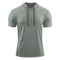 thumbnail image 2 of Mens Short Sleeve Hooded Shirt Casual Athletic Quick Dry Breathable Tops Summer Gym Workout Hoodies with Pockets, 2 of 4
