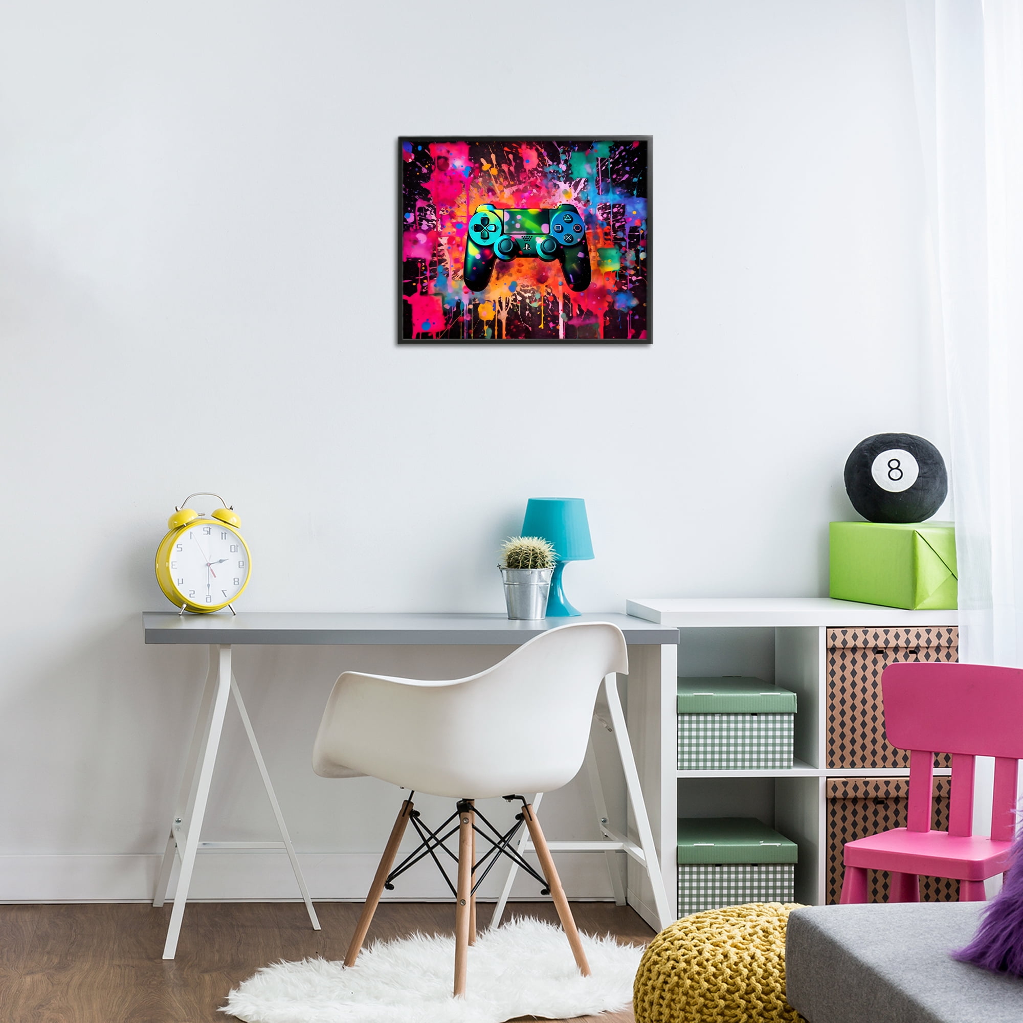 Stupell Industries Vibrant Gamepad Burst Black Framed Giclee Art, design by Creative Studio