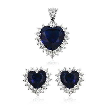 - Heart Earrings Pendant Necklace Heart White Cubic Zirconia CZ Gift Jewelry for Women Ct 2.2