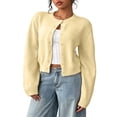 thumbnail image 6 of Cropped Cardigan Sweater Womens Lightweight Soft Knit Long Sleeve Crew Neck Button Down Dressy Cute Versatile Spring Fall Business Casual Work Travel Yellow XS, 6 of 6