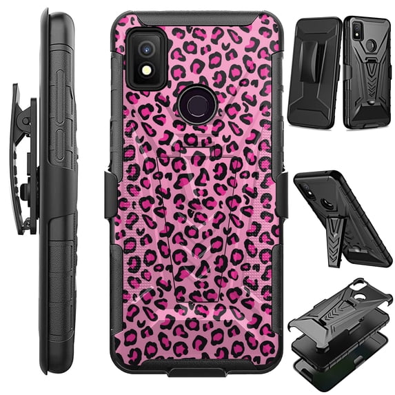 Compatible with Cricket Icon 4; Hybrid Luxguard Holster Phone Case Cover (Pink Leopard Print)