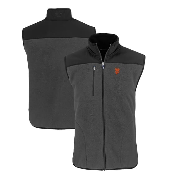 Men's Cutter & Buck Gray/Black San Francisco Giants Cascade Eco Sherpa Fleece Full-Zip Vest