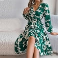 thumbnail image 4 of PuLe Long Sleeve Dress for Women Fall Floral Vacation Dresses for Women 2024 Trendy V-Neck Ruched Long Sleeve Dress Casual Fashion Boho Dresses for Summer, 4 of 8