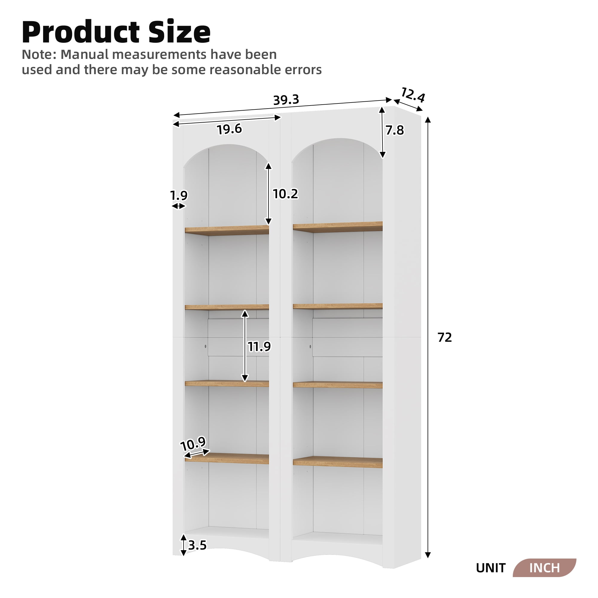 Leumius 5 Tier Bookcases Display Shelf with Adjustable Shelf,72" Tall Farmhouse Kitchen Pantry Cabinet for Living Room, Home Office, White