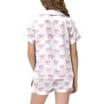thumbnail image 4 of Kiijoy Big Girls Pajamas Silk Satin Bow Print Short Sleeve Button Shirt Shorts Sleepwear, Size 3-13, 4 of 5
