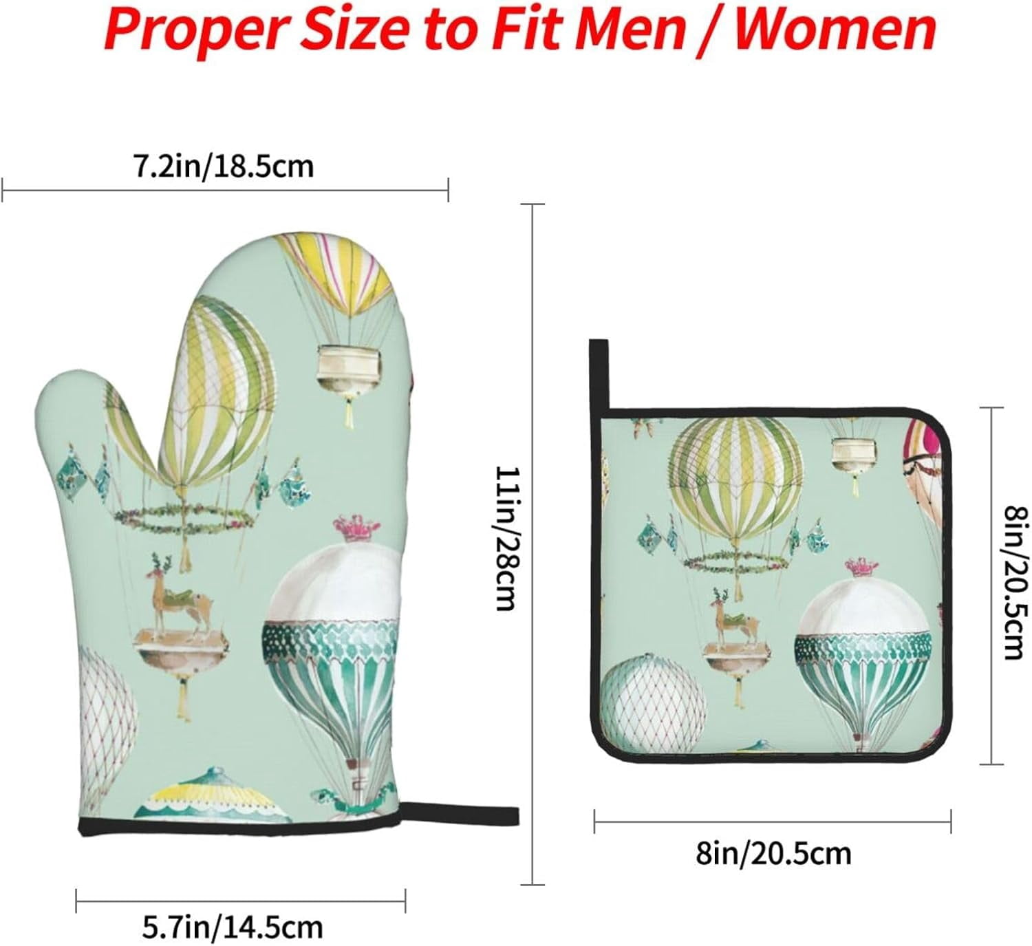Cartoon Balloon Oven Mitts and Pot Holders Sets for Kitchen 4 Pcs 7"X11" Heat Resistant Baking Cooking