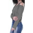 thumbnail image 4 of Moomaya Womens Cold Shoulder Short Top Solid Full Sleeves Summer Tee Tops, 4 of 7