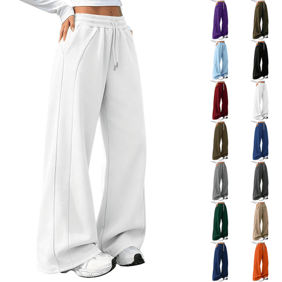 Vixolx Sweatpants Women Drawstring High Waist Casual Wide Leg Pants Baggy Trousers with Pockets Fall Winter Fashion Pants