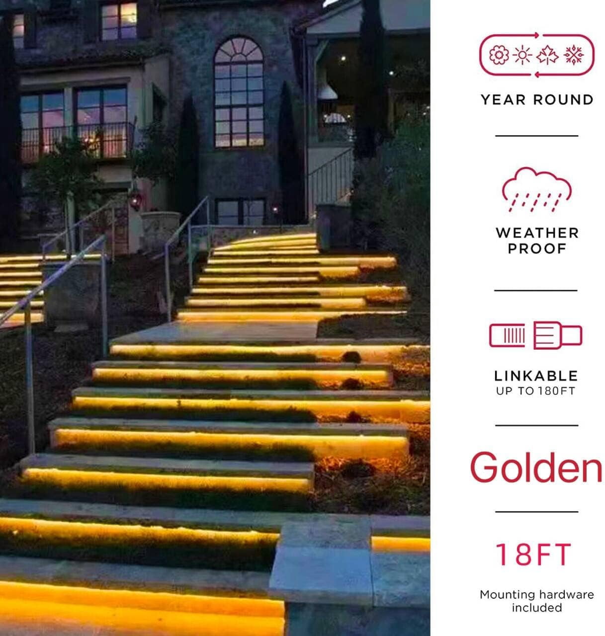 Gold Neon Light Strip 18FT Flexible Neon Rope Lights Indoor Outdoor Led Strip Lights Waterproof 120LEDs/M AC 110VPlug and Neon LED Lights for Bedroom Home Commercial Lighting