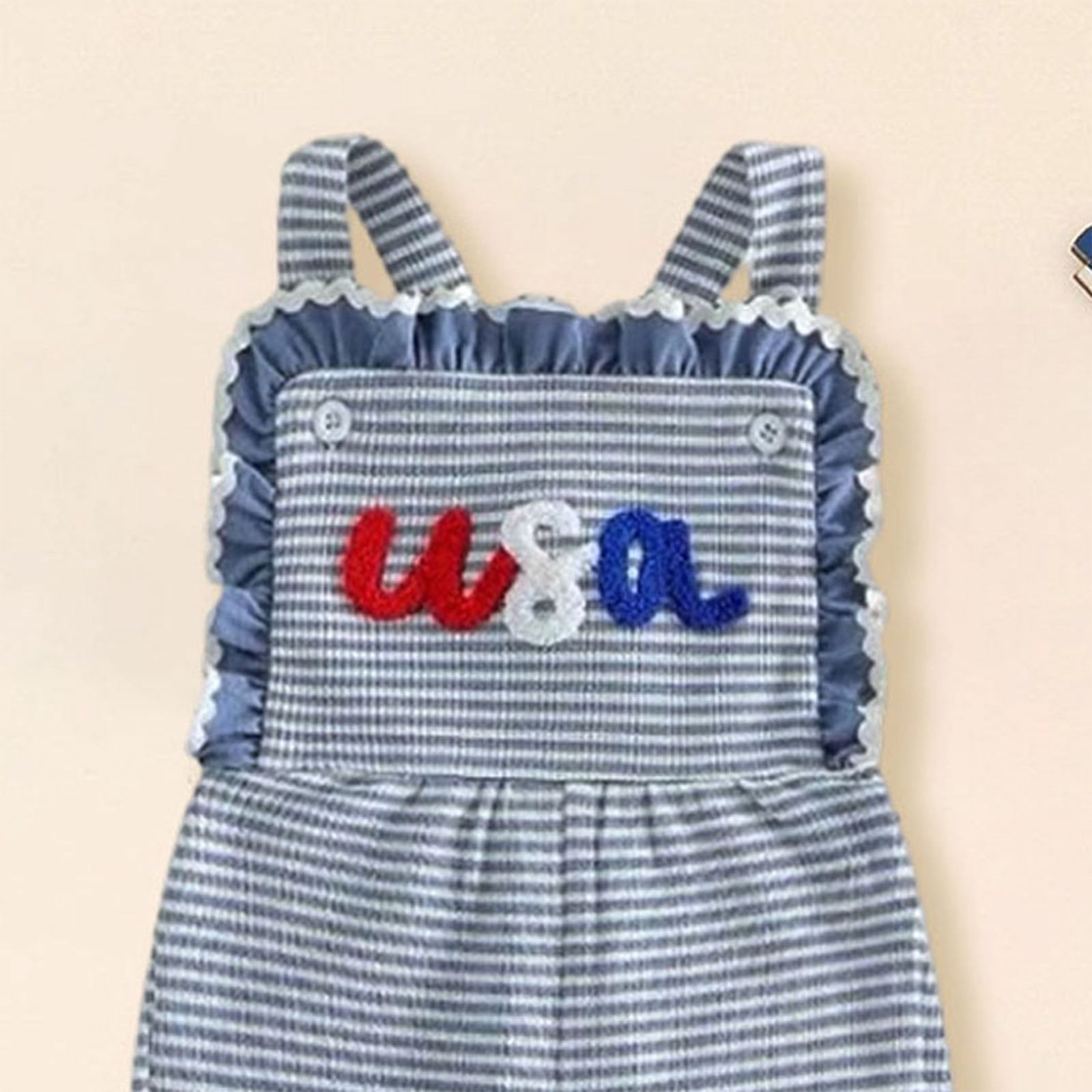 Faraee Toddler Baby 4th of July Girl Clothes Cute Sleeveless Romper Stripeds Spaghetti Strap Jumpsuit Summer Bell Bottom Outfit 6 12 18 24 Months 2T 3T 4T 5T Dark Blue