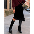 thumbnail image 5 of Black Satin Lace Trim Maxi Skirt With Asymmetrical Hem And Side Slit, 5 of 8